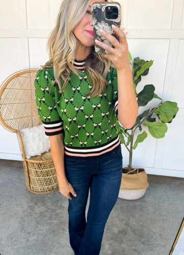 THML Short Sleeve Bow Sweater / Green