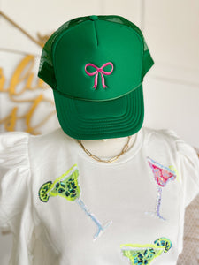 Green Pink Bow Trucker Hat