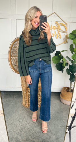 Stripe Turtleneck Long Sleeve Sweater