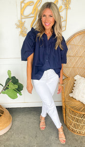 Navy Button Up Top