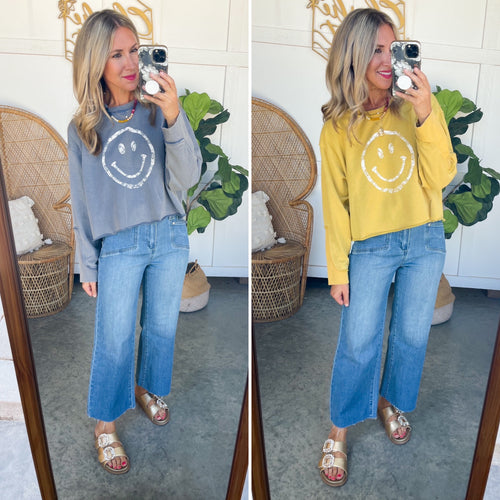 Mineral Wash Smiley Face Pullover