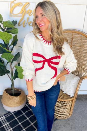 Red Stella Bow Sweater Top