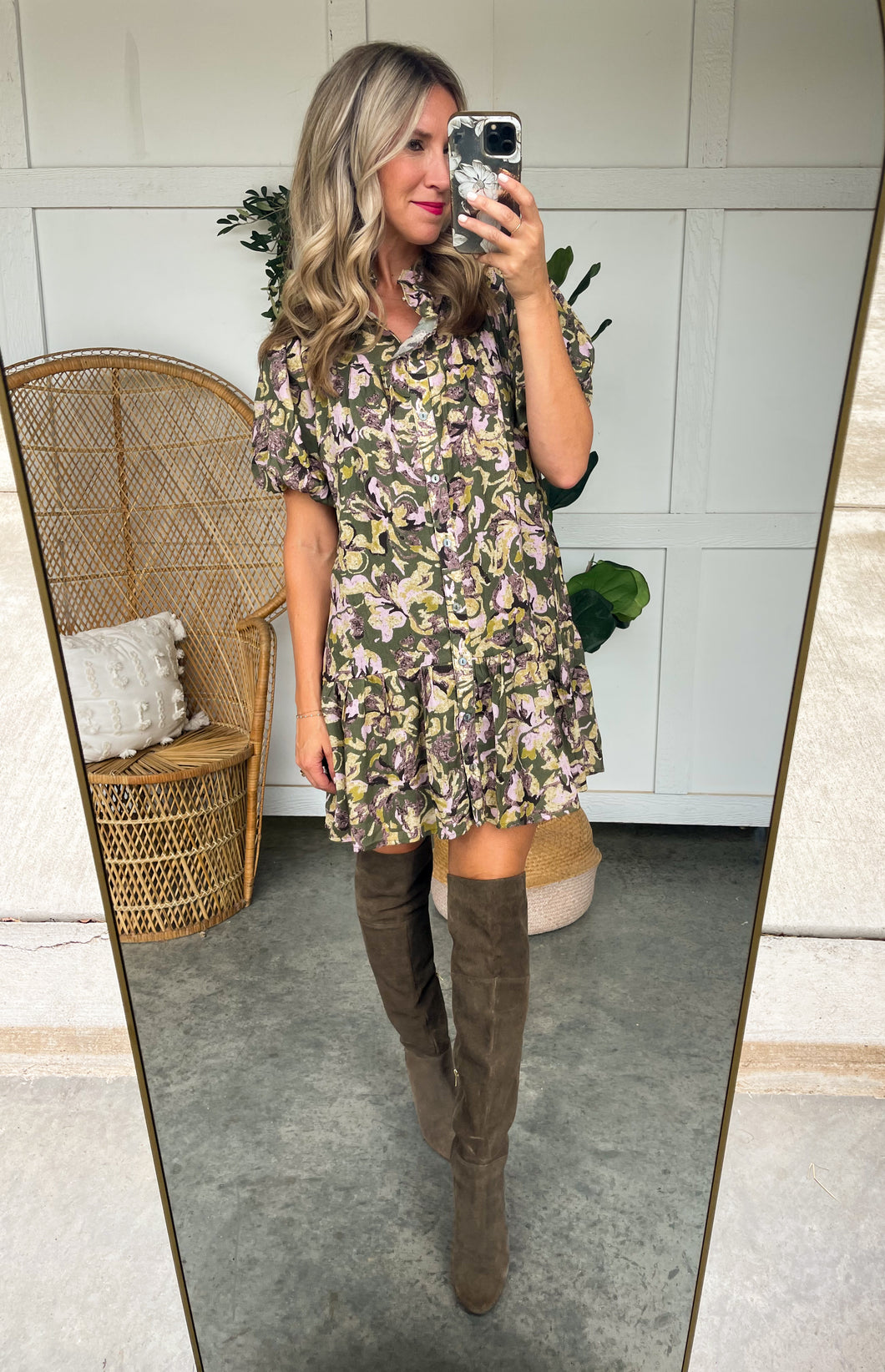 Olive Floral Fall Dress